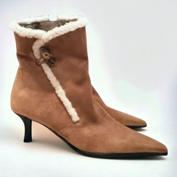 Stuart Weitzman Y2K GIngerbread Girl Style Suede Fur-lined Pointed Toe Boots - Picture 1 of 9
